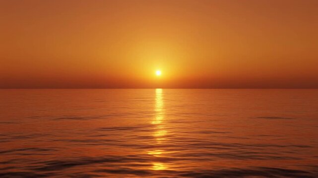 Golden sun setting over calm ocean waves with shimmering reflections during dusk cinematic motion