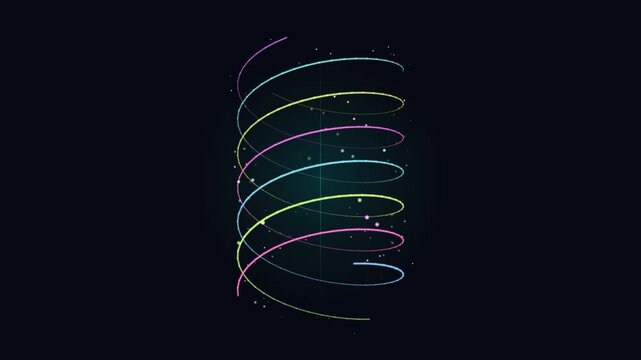Vibrant cosmic helix spiraling through dark void with glowing dots