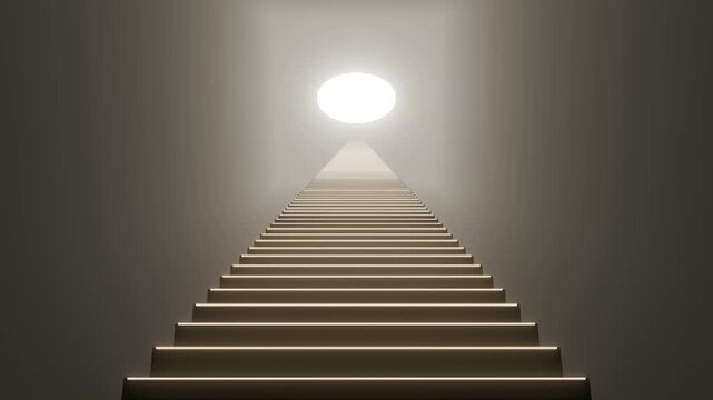 Slowly climbing stairs toward the light success and growth concept