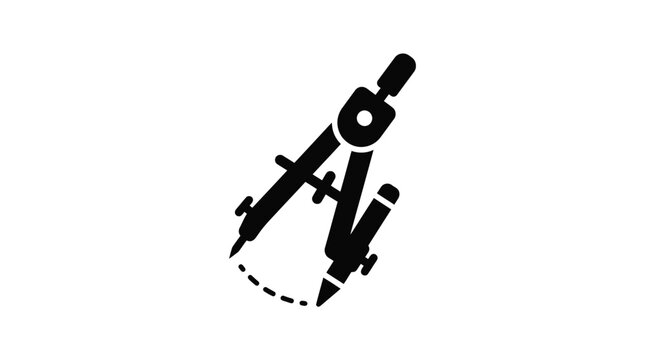 Drafting compass with dashed arc on a white background