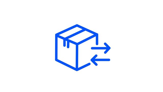 Blue package box vector icon with exchange arrows for shipping and returns