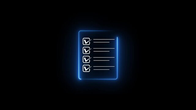 Glowing neon check list animated outline icon. Checklist line icon animation. document marking, mark icon Animated PDF file icon with neon line effect 4k HD