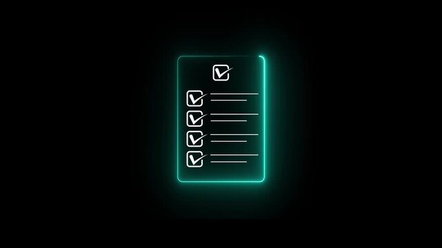 Glowing neon check list animated outline icon. Checklist line icon animation. document marking, mark icon Animated PDF file icon with neon line effect 4k HD