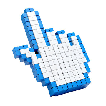 3D Pixelated Computer Cursor Made Of Blue And White Cubes