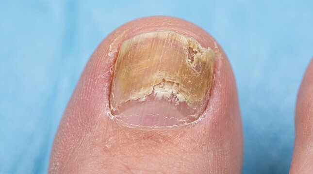 Macro View of Severe Onychomycosis Fungal Infection on Big Toenail