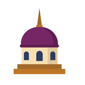 Flat illustration of a building with a purple dome and spire