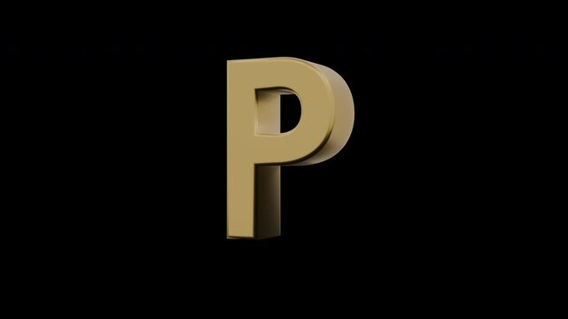 3D Gold Letter P Rotating Animation with Icon Animation Loop with Transparent Background