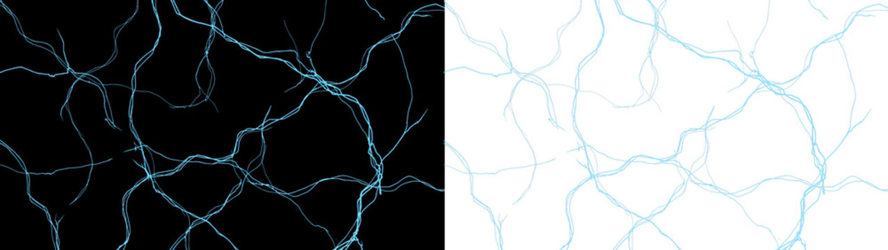 Abstract background with glowing blue lightning or electric discharge lines on black and white split screen isolated on transparent background