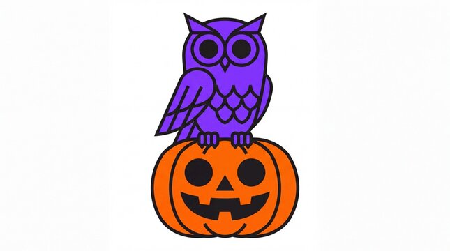 Halloween vektor burung hantu ungu di atas labu jack o lantern