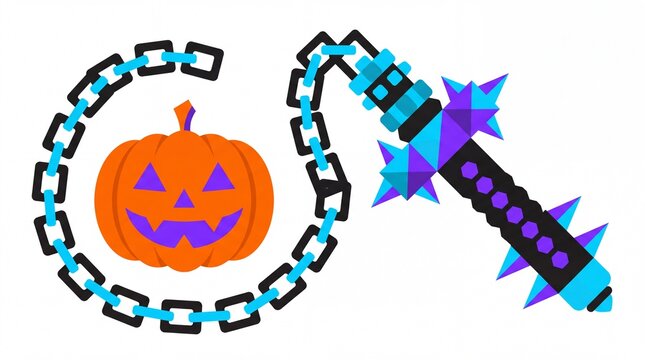 Halloween pumpkin and spiked flail weapon vektor design