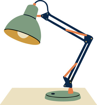 Adjustable desk lamp on table study and office reading light flat vector illustration isolated on white background