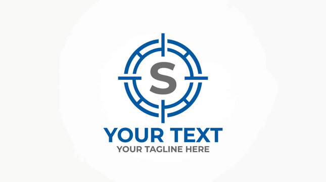 Modern target-inspired letter S logo within circular crosshair design, clean blue branding, corporate identity, professional vector style.