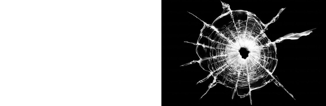 Shattered glass hole graphic element with radial cracks and dramatic destruction details isolated on transparent background
