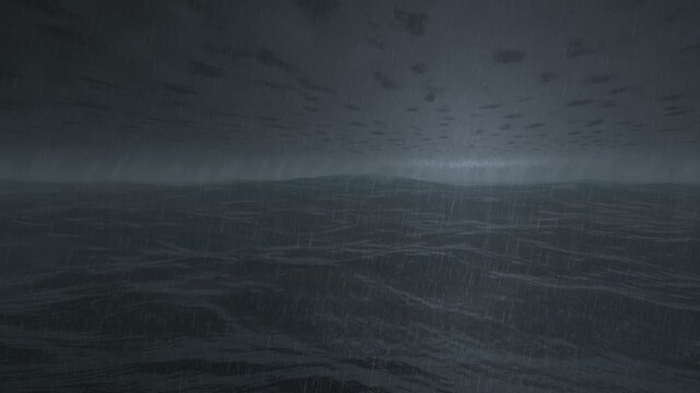 Stormy Ocean Waves at Night with Lightning Strikes Seamless Loop