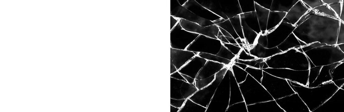 Shattered glass texture with cracked pattern effect featuring sharp broken pieces and realistic damage details isolated on transparent background