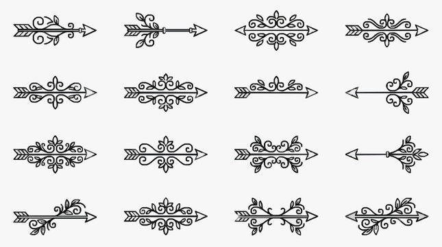 Elegant Decorative Arrow Designs with Floral and Geometric Accents for Branding and Web Use