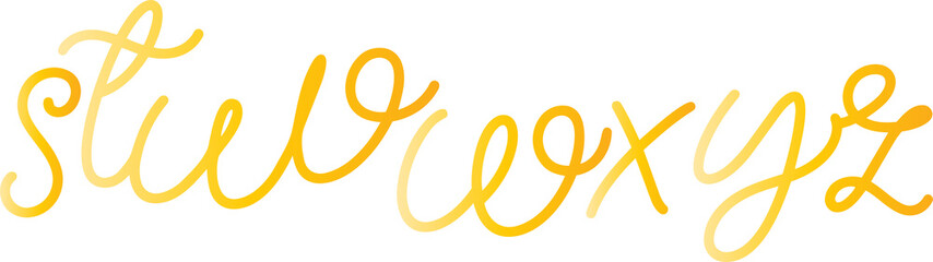 Lowercase yellow cursive alphabet letters s t u v w x y z with font design © Roy