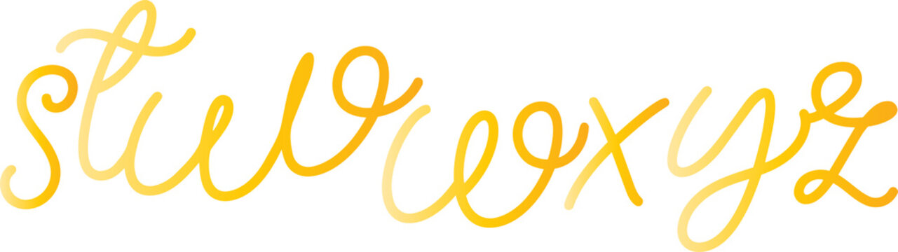 Lowercase yellow cursive alphabet letters s t u v w x y z with font design