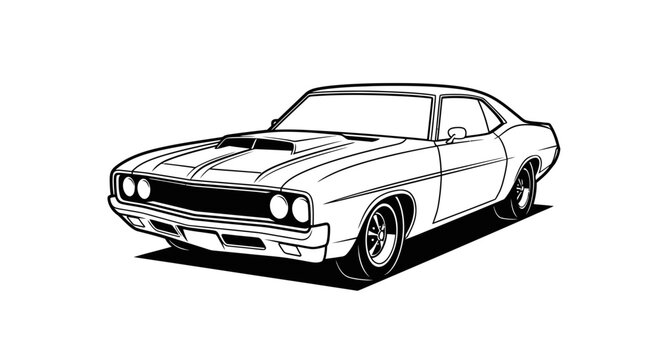 Classic muscle car stylized vector illustration isolated white background