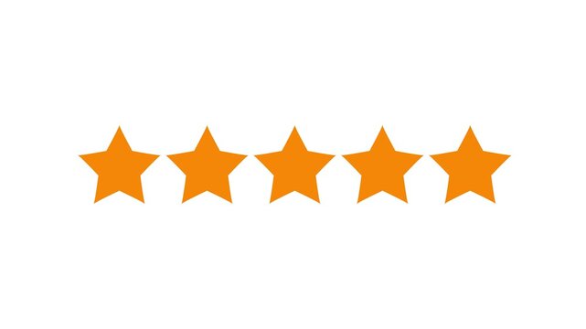 Special with rating star icon animation. Golden glowing five star flat symbol animation with transparent black background. Customer feedback, 5 star rating 4k animation