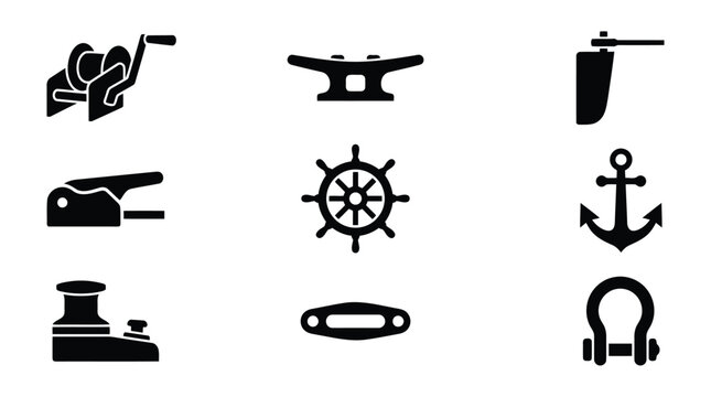 Sailboat hardware icon set featuring nautical equipment