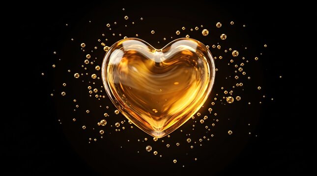 Golden heart shape with sparkling particles against a dark background representing love and affection