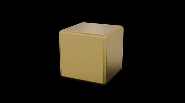 Golden Cube Rotating Loop 3d Animation with with Alpha Channel Loop