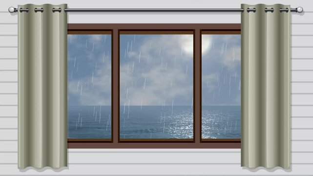 Animated Window View of Rainy Day Sky Over Ocean Horizon