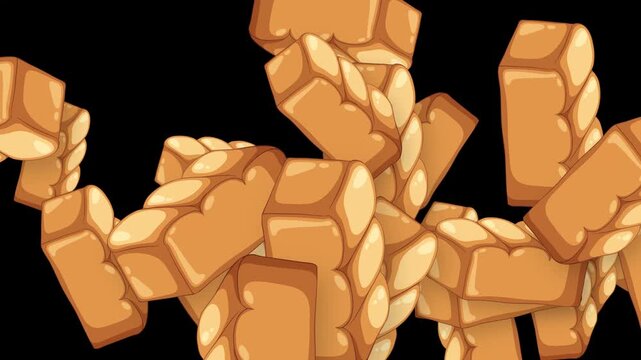Animated Bursting Bakery Bread Loaves and Braided Pastries on Black Background