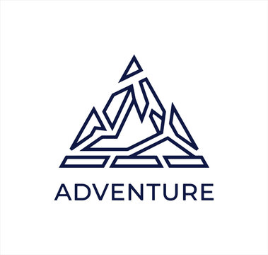 Geometric mountain peak adventure logo for outdoor sports branding.