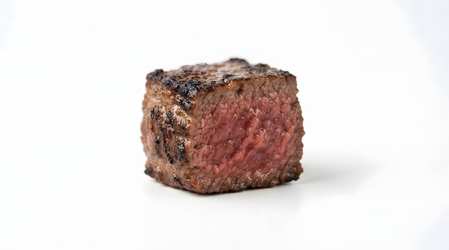 A perfectly grilled cube of beef steak