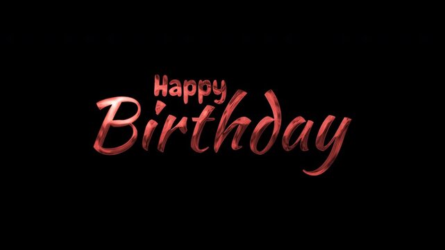 Shiny metallic red happy birthday text lettering bold typography dark black background. Perfect for birthday greeting cards designs.
