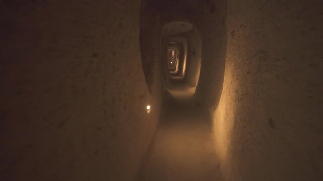 Derinkuyu underground city corridors and chambers reveal ancient cave architecture in Cappadocia.