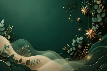Fototapeta premium Elegant botanical Christmas background with golden stars