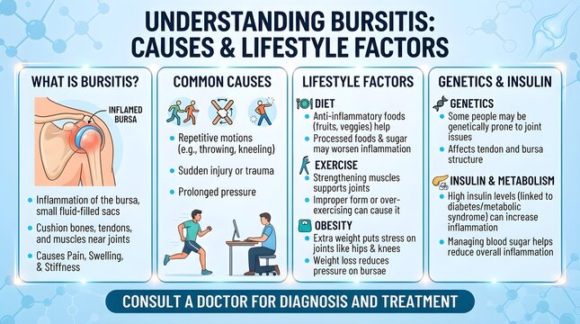 Understanding Bursitis: causes, lifestyle factors, common symptoms, diagnosis, treatment options, joint inflammation, risk factors, prevention, activity changes, pain relief, and daily care guidance