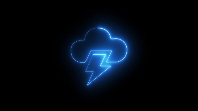 neon storm cloud icon with lightning bolt for weather forecast, thunderstorm alert, meteorology, power energy