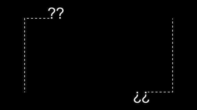 Minimalist white dashed question frame icon with question marks for help center, FAQ block, enquiry box, query container, callout border