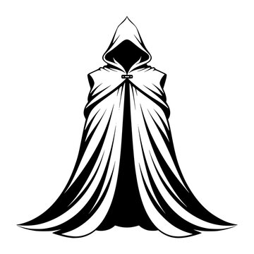 Mysterious Cloaked Figure: A dark, hooded cloak with a flowing cape creates an air of mystery and intrigue, evoking a sense of the unknown.