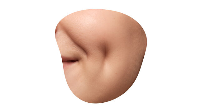 Close Up Human Cheek Skin Texture with Natural Pores and Smile Crease Isolated on White