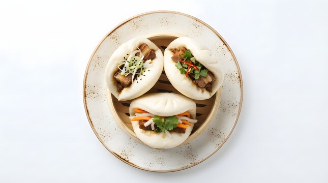 Delicious steamed bao buns with pork belly