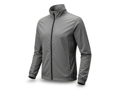 Gray zip-up fleece jacket on a model