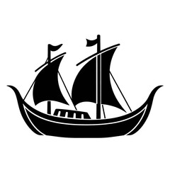 Traditional Indonesian Phinisi sailing boat, decorative silhouette with gold accents © Appay Cell