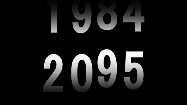 Animation showing year transition from 1950 to 2011 in analog clock style on isolated black background. Time-lapse speed. Happy new year eve number counter. 4K footage motion graphic white text. 