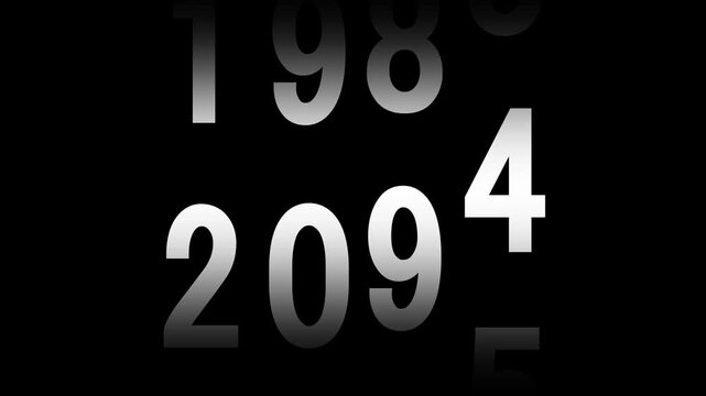 Analog counter counting up from 1950 to 2010 background. Time-lapse speed. Happy new year eve number counter. 4K footage motion graphic video rendering white text.
