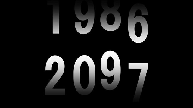 Analog counter counting up from 1950 to 2014 background. Time-lapse speed. Happy new year eve number counter. 4K footage motion graphic video rendering white text.