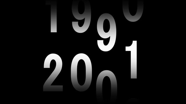 Fast time lapse speed timer showing years changing from 1950 to 2021 on dark background representing historical progress future transition decades passing rapid chronology visual animation time video.