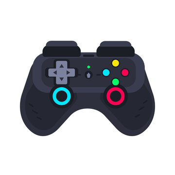 Modern dark video game controller vector illustration with colorful buttons