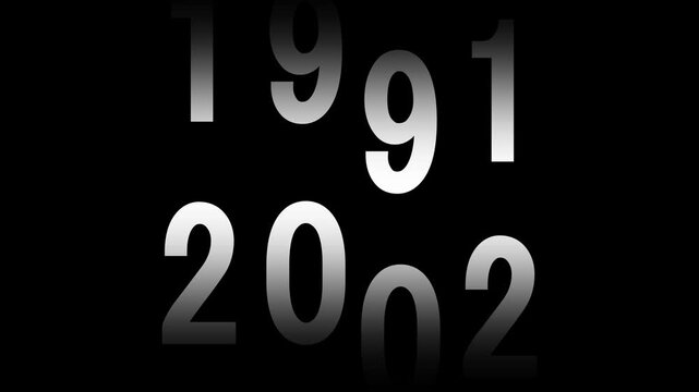 Fast time lapse speed timer showing years changing from 1950 to 2022 on dark background representing historical progress future transition decades passing rapid chronology visual animation time video.