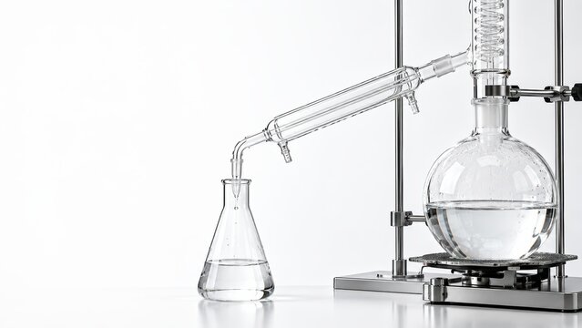 Laboratory glassware distillation setup for scientific research and chemical liquid purification process equipment