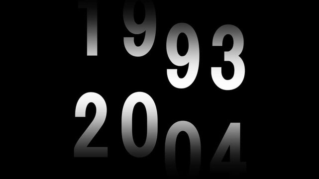 Fast time lapse speed timer showing years changing from 1950 to 2025 on dark background representing historical progress future transition decades passing rapid chronology visual animation time video.